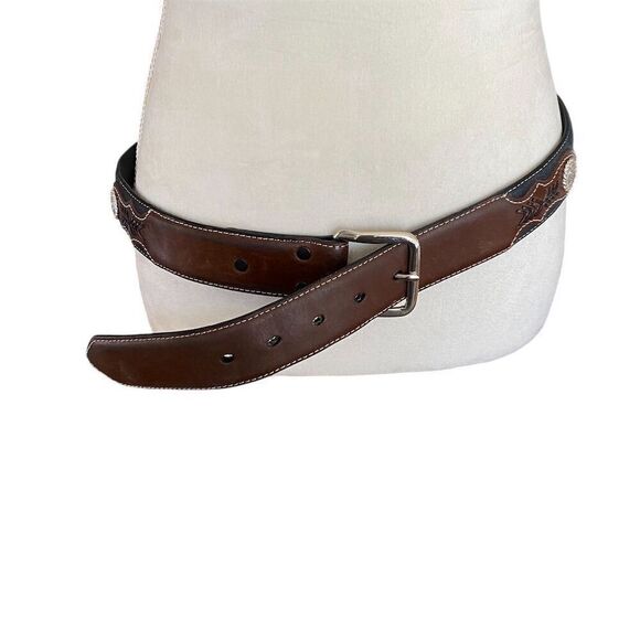 Vintage Nocona Western Leather Belt Brown Unisex Adjustable 36 - Picture 2 of 6